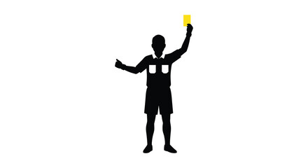 Referee showing a yellow card with raised arm a striking silhouette