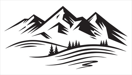 Mountain Landscape Silhouette With Trees