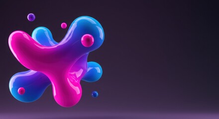 Colorful 3D blobs floating against dark background