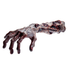 Severed Bloody Zombie Arm with Exposed Bone Isolated on Transparent Background