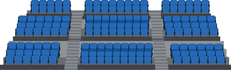 Naklejka premium seating,auditorium,arena flat vector illustration of tiered blue seating arrangement for conference hall stadium or arena