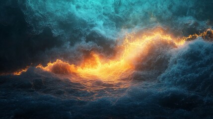 Vibrant cosmic patterns featuring bold teal and yellow hues, presented in high resolution, embody a futuristic and sleek aesthetic, blending artistic and minimalistic elements with a smooth, modern