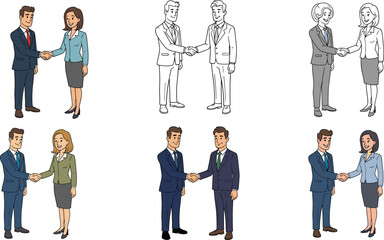 Business collaboration character illustration—male and female pairs, documents and tablets—vector people sketch, workplace teamwork, corporate communication, professional attire