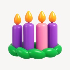Colorful candles in festive wreath.