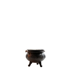 Ornate Black Cauldron with Intricate Designs on Transparent Background