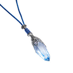 Crystal Point Pendant on a Blue String Against on Transparent Background