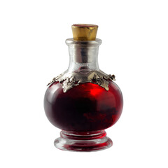 Elegant Glass Bottle Filled with Deep Red Liquid on Transparent Background