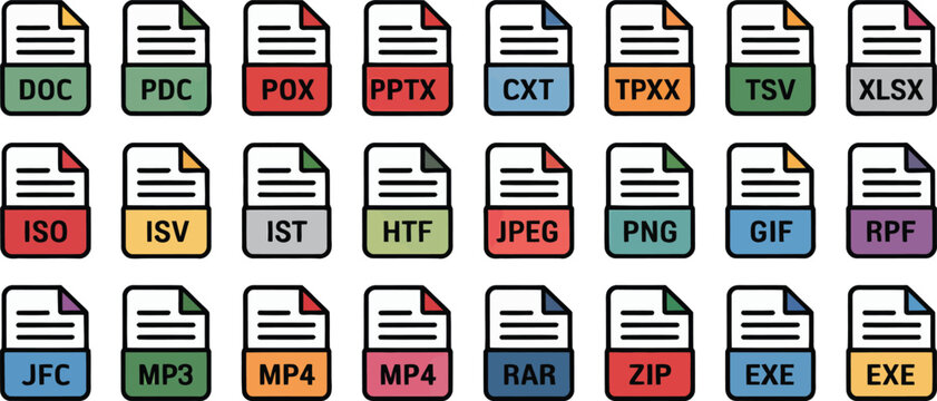 Different File Format Icons for Documents Images Audio and Executables