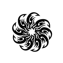 Obraz premium Abstract Black Tribal Mandala Ornamental design with floral elements on white background.