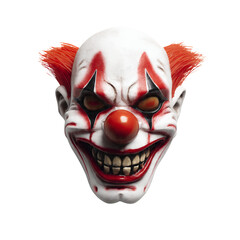 Creepy Clown Mask with Red Hair and Yellow Eyes on Transparent Background