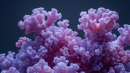 Extreme close-up of a vibrant, organic texture of purple and pink amorphous coral-like structures, subtly lit against a dark, deep-sea background