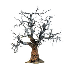 Detailed Bare Tree with Brown Trunk and White Branches on Transparent Background