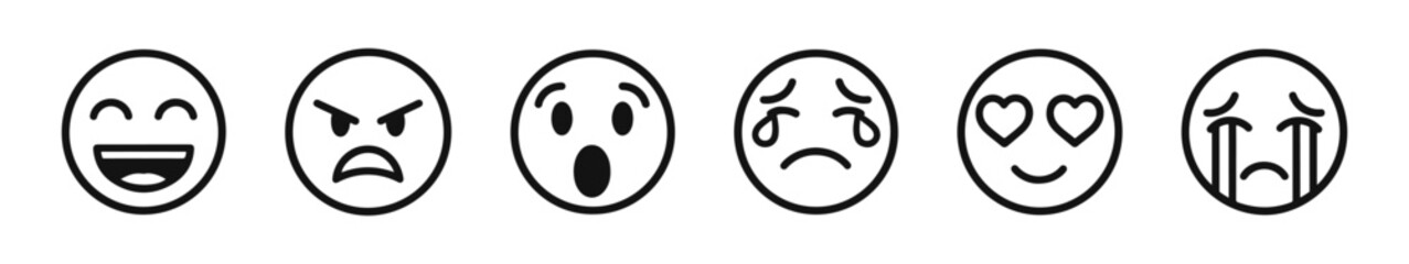 Emoji face icon set. Emoji with different emotion mood, happy, sad, smile face.