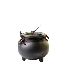 Black Cauldron Bubbling with Spooky Brew Against on Transparent Background