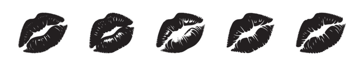 Kiss icon set. Lipstick kiss mark symbolizing love and affection.
