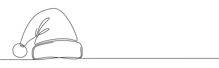 Santa Claus hat line art. Christmas hat continuous one line drawing.