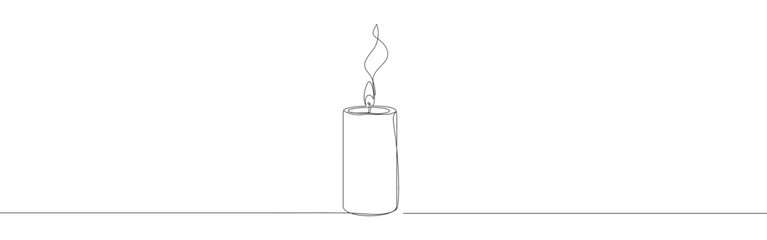 Candle continuous one line drawing. Burning candle symbol. Vector illustration.