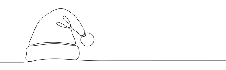 Santa Claus hat line art. Christmas hat continuous one line drawing.