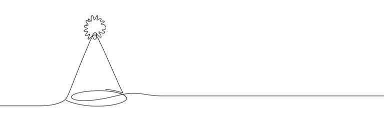 Birthday party hat lina art. Party cone and Christmas cap with decoration continuous one line drawing. © drawing lines