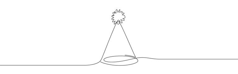 Birthday party hat lina art. Party cone and Christmas cap with decoration continuous one line drawing. © drawing lines