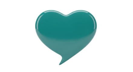 Isolated glossy teal heart for social media messaging and romance in the digital world