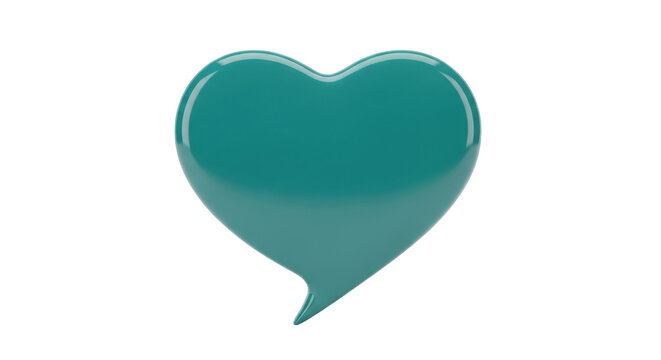 Isolated glossy teal heart for social media messaging and romance in the digital world