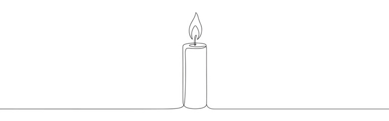 Candle continuous one line drawing. Burning candle symbol. Vector illustration.