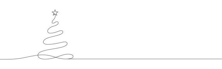 Christmas Tree line art. Pine continuous one line drawing.