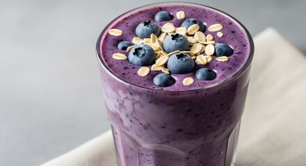 Healthy Blueberry Oat Smoothie in a Glass.