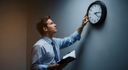 Man Adjusting Clock - Time Management and Business Focus.