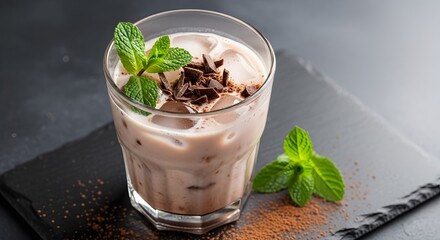 Refreshing Chocolate Mint Cocktail with Ice and Garnish.