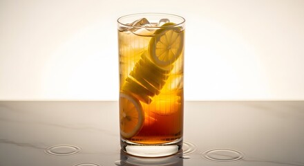 Refreshing Lemonade Cocktail with Ice and Citrus Slices.