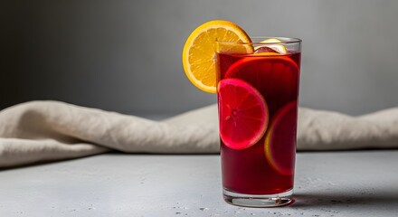 Refreshing Red Sangria Cocktail with Orange and Lemon Slices.