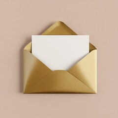 Elegant Gold Envelope with Blank Card on Soft Beige Background