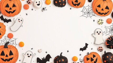 Festive Halloween Border Design with Pumpkins and Ghosts
