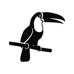 Black silhouette of a toucan bird perched on a branch isolated on white background silhouette © Lonetiger