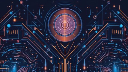 Abstract digital circuit board illustration with data processing elements - Powered by Adobe