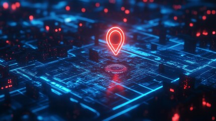 Neon Hologram Map Glowing in Dark Space with Futuristic Tech Elements