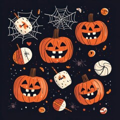 Fun Halloween Design with Laughing Jack-O’-Lanterns and Spooky Elements