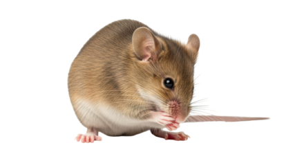 Isolated Brown House Mouse Grooming Face, Cute Wild Rodent, Domestic Animal, Close-Up View