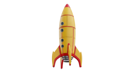 Isolated retro yellow rocket ship ready for blastoff to an adventure into outer space