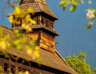 Wooden church steeple detail