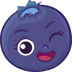 Happy blueberry Fruit Character Cartoon Style Face