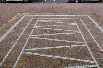 Sidewalk tile patterns in Kuching city, Sarawak, Malaysia.