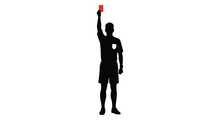 Referee displaying a red card in a stark black silhouette