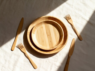 Top View of Eco-Friendly Bamboo Tableware Set