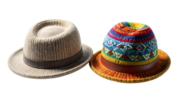 Winter Wool Hat Variations Collection isolated on transparent background