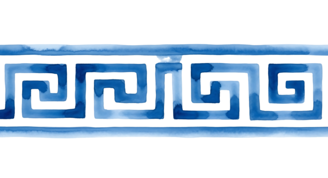 Illustration of blue watercolor greek key border pattern, isolated on transparent background - Powered by Adobe