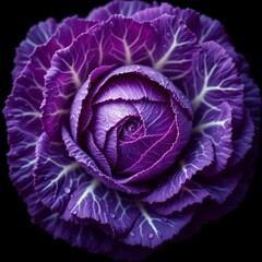 Obraz premium Exploring the Vivid Beauty of Organic Purple Cabbage: A Detailed Look at Nature's Botanical Textures and Floral Elegance