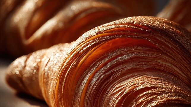 Croissant curl closeup with flaky layers